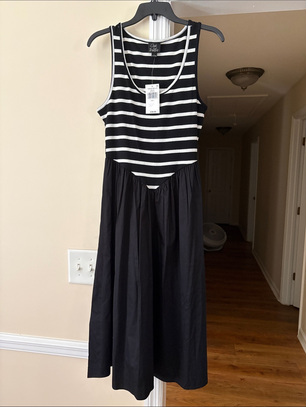 Oak & trellis Chic Stripe Tank Midi Dress - Black & White